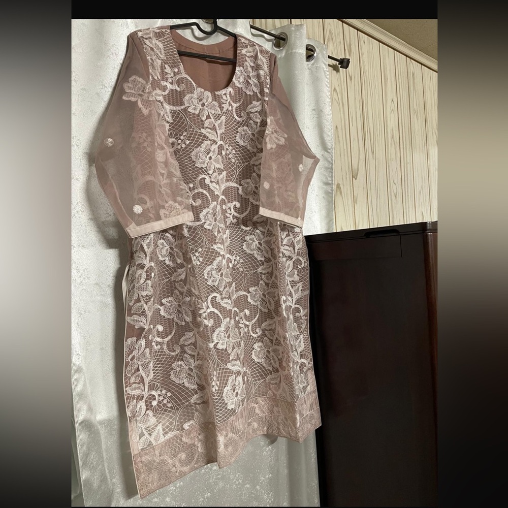 3 pcs plus size Elegant Lace Overlay Dress in Blush Pink